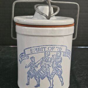 Vintage Bicentennial Stoneware Cheese Crock With Wire Bale Spirit of 76